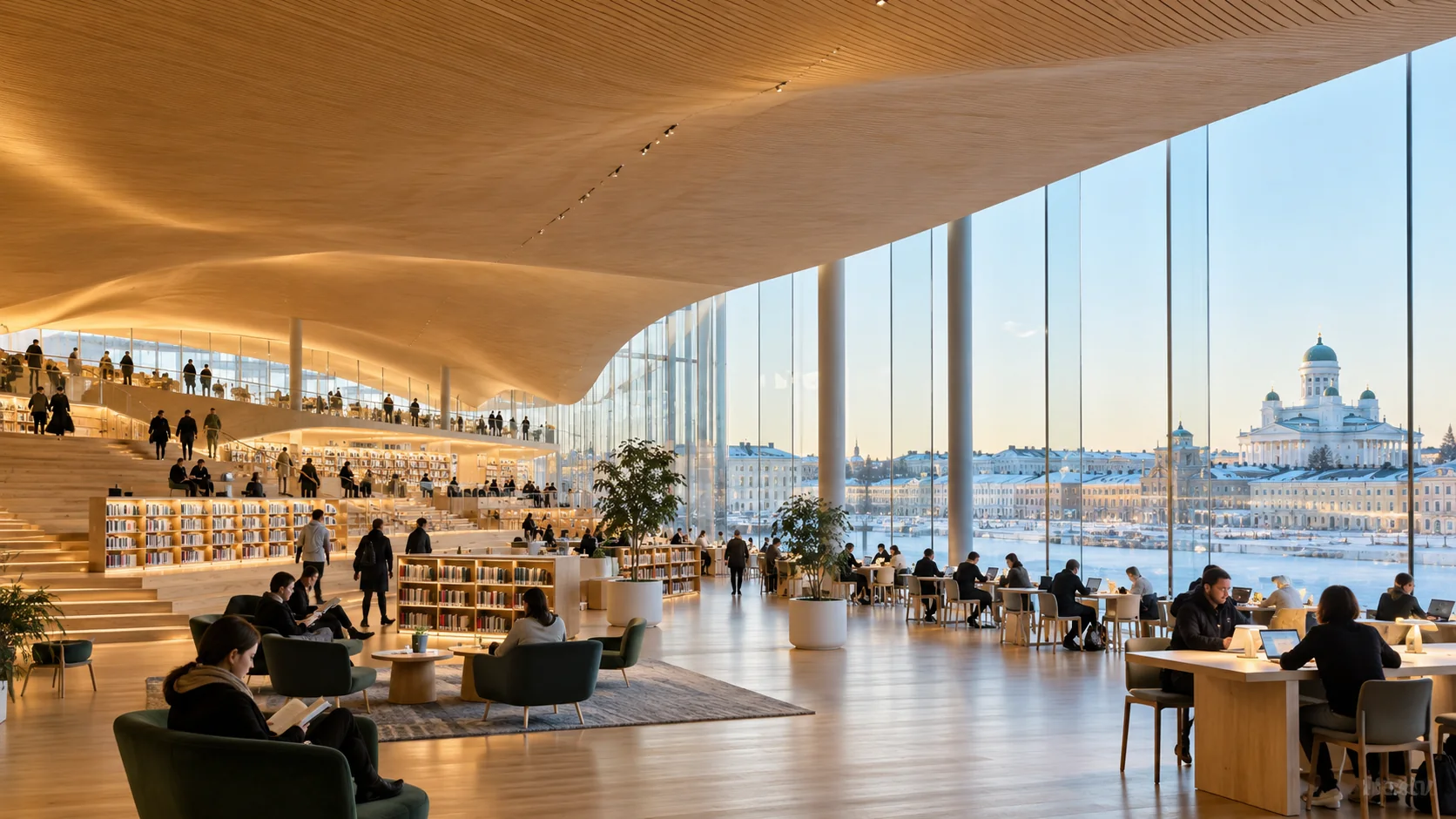 Bright Nordic library interior
